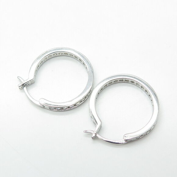 925 Sterling Silver White C Z Cluster All Around Eternity Hoop Earrings - Picture 6 of 9